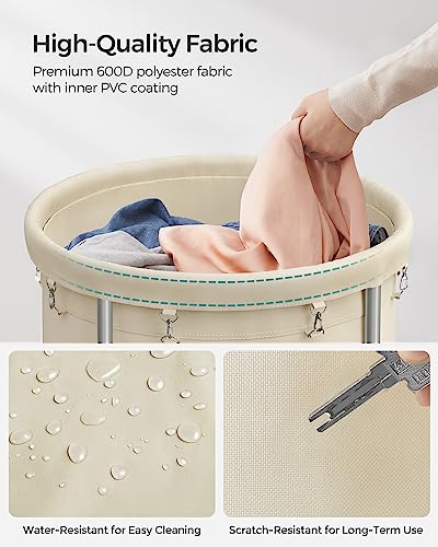 SONGMICS Laundry Basket, Rolling Steel Frame with 2 Locking Wheels, 190 L | Heavy-Duty Laundry Hamper Cart with Removable Bag, White and Metallic Silver, URLS01MZ - color: Cream White + Metallic Silver, size: 190 L (1-Section)