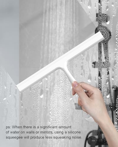 Shower Squeegee for Shower Glass Doors, 10 in Bathroom Squeegee with Hook | Muilt-Purpose Glass Squeegee for Tile, Shower Walls, Window, Car Cleaning, Streak-Free, No-Squeak, Ergonomic Hanging Squeegee - size: 10 Inch