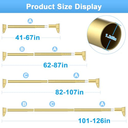 41-126 Inch Tension Curtain Rod, Gold | No Drill, Extra Long, Heavy Duty, Renter Friendly Adjustable - color: Gold, size: 41-126inch