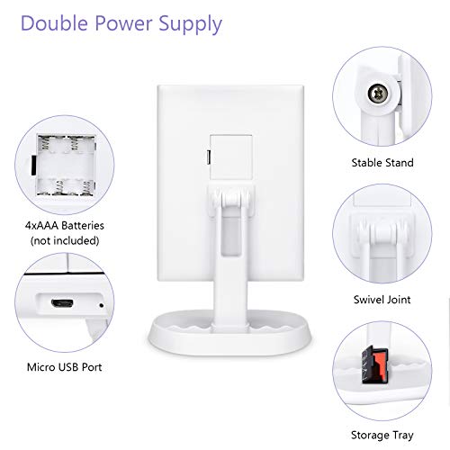 Trifold Lighted Vanity Makeup Mirror with 21 LEDs Lights,1x/2x/3x Magnification and Touch Screen Dimming,Two Power Supplies Makeup Mirror, Gift for Women - color: White
