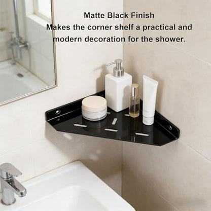 AYNEFY Shower Corner Shelf, Matte Modern Sturdy Coner Floating Acrylic Mount Sheves Rustproof Wall Mounted Accessories for Bathroom Kitchen Smooth Organizers and Storage