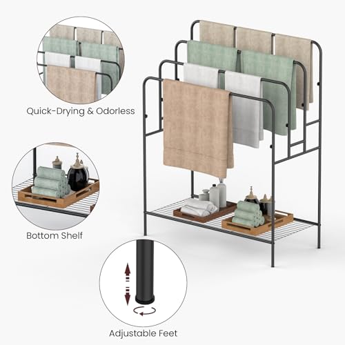 44" Extra Large Free Standing Towel Rack,4 Tier Outdoor Pool Towel Holder | Versatile Blanket and Quilt Rack Stand for Living Room, Bathroom, Bedroom, Beach, Hot Tub, Gym and Pool Area Outside - size: 4 Tier-Standard