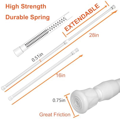 2 Pack Small Tension Rods 15.7 in to 28 Curtain Rods Window Rods in Extendable Width Spring Cupboard Bars for Kitchen Utensils, Closet, and Cabinet, Fit in The Spaces to Stay Up - color: White, size: 15.7" to 28"-2PCS