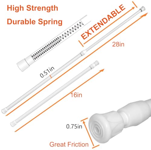 6 Pack Small Tension Rods 15.7 in to 28 Curtain Rods Window Rods in Extendable Width Spring Cupboard Bars for Kitchen Utensils, Closet, and Cabinet, Fit in The Spaces to Stay Up - color: White, size: 15.7" to 28"-6PCS