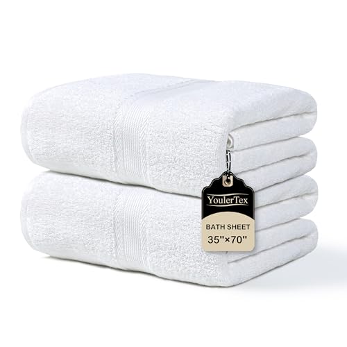 Jumbo Bath Towel Sheet Set: 2 Pcs 35X70 Cotton Luxury Extra Large Bath Sheets - Highly Absorbent Ultra Soft Quick Dry Oversized Lightweight Shower Towels for Adults Hotel Machine Washable (White) - color: White