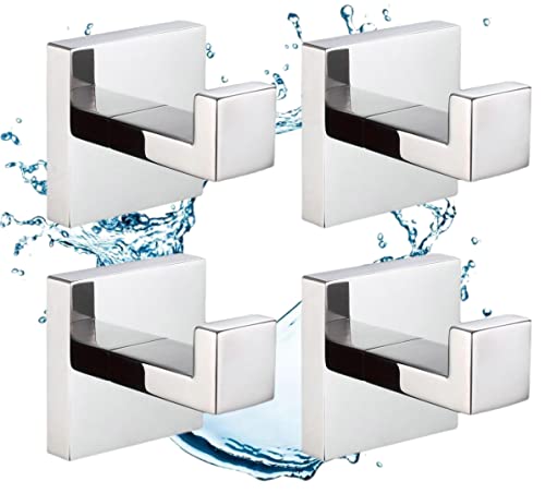 SHUNLI 4 PCS Chrome Towel Hooks for Bathroom, Wall Mounted Square Bath Hook Coat Hook Robe Hanger, Heavy Duty SUS304 Stainless Steel - color: Chrome