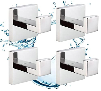 SHUNLI 4 PCS Chrome Towel Hooks for Bathroom, Wall Mounted Square Bath Hook Coat Hook Robe Hanger, Heavy Duty SUS304 Stainless Steel - color: Chrome