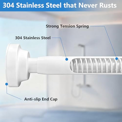 Umimile Shower Curtain Rod, 1 Inch Adjustable Spring Tension Curtain Rod | 304 Stainless Steel Shower Rod for Bathroom, Windows, Never Rust Non-Slip (White, 50-86”) - color: White, size: 50-86”