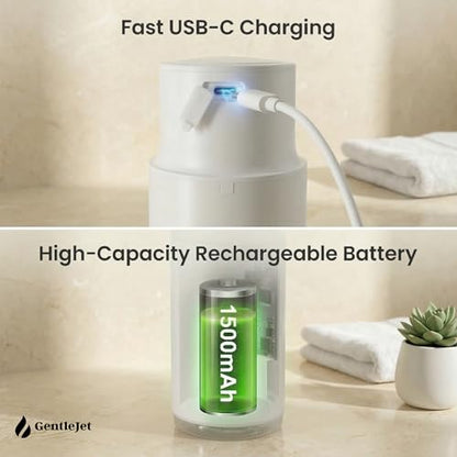 GentleJet CrystalJet Automatic Liquid Soap Dispenser Touchless Sensor, Stainless Steel, USB-C Rechargeable, Waterproof Kitchen & Bathroom Countertop Soap Dispenser, 300 ml - color: White