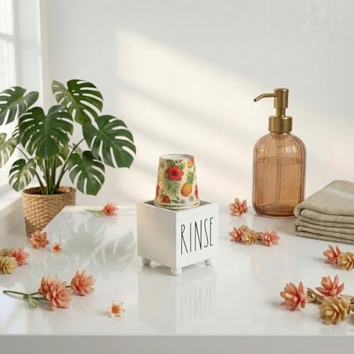 Bathroom Cup Dispenser, Farmhouse Dixie Cup Holder, 3 oz 5 oz Paper Mouthwash Cup Storage Box, Wooden Disposable Cup Caddy, Water Dispenser Cup Holder for Countertop (White) - color: White