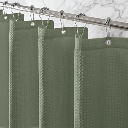 Waterproof Waffle Shower Curtain, 260GSM Heavy Duty Fabric with 12 Stainless Steel Hooks, Luxury Hotel Spa Style for Bathroom, Machine Washable, 72 x 72, Green - color: Waffle-sage Green
