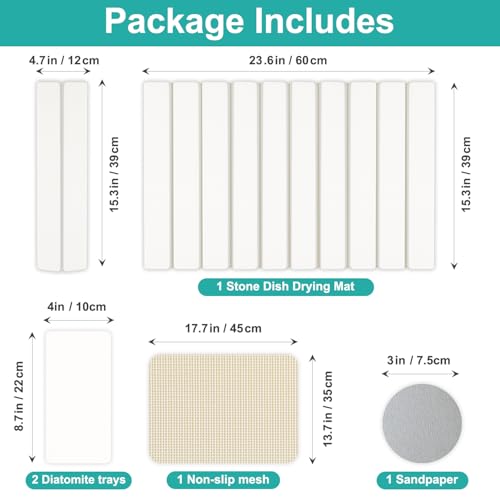 3 Pcs Large Stone Dish Drying Mat Kitchen Sink Counter Diatomite Dish Pad | Diatomaceous Earth Mats for Kitchen Countertop Quick Fast Drying Stone Mat Absorbent Tray Dry Matt Soap Dishes Drainer Mat - color: White