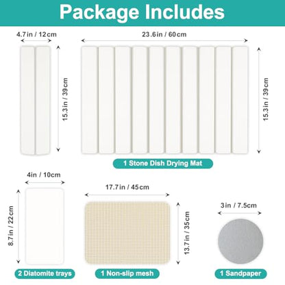 3 Pcs Large Stone Dish Drying Mat Kitchen Sink Counter Diatomite Dish Pad | Diatomaceous Earth Mats for Kitchen Countertop Quick Fast Drying Stone Mat Absorbent Tray Dry Matt Soap Dishes Drainer Mat - color: White