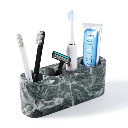 BCS Toothbrush Holder for Bathrooms, 4 Slots Marble Toothbrush and Toothpaste Holder Stand Bathroom Organizer Countertop for Electric Toothbrush, Floss, Razor, Comb - Verde - color: Verde Alpi, size: 4 Slots