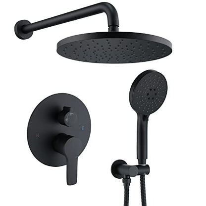 Iriber Shower System Wall Mounted Shower Faucet Mixer Set with Luxury High Pressure Shower head and 3-Setting Handheld, Bathroom Shower Trim Kit Contain Pressure Balance Valve, Matte black - color: Matte Black