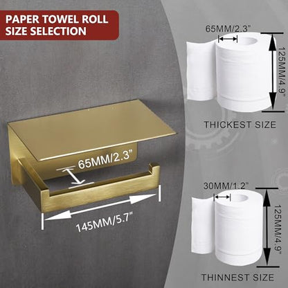 LANC Gold Toilet Paper Holder with Shelf, Toilet Paper Roll Holder with Phone Shelf for Bathroom Wall Mounted, 304 Stainless Steel Toilet Tissue Holder, Brushed Gold, A8367BG - color: Brushed Gold, size: Right