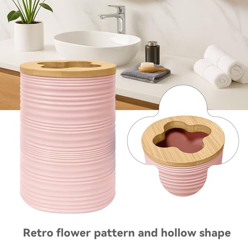 Seeatoo Bathroom Accessories Set 4PCS,Pink Bamboo Bathroom Sets Accessories | Bamboo Bathroom Accessory Set Includes Soap Dish, Soap Dispenser, Toothbrush Holder, Toothbrush Cup, Boho Bath Decor : Home & Kitchen