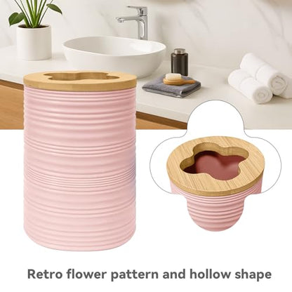 Seeatoo Bathroom Accessories Set 4PCS,Pink Bamboo Bathroom Sets Accessories | Bamboo Bathroom Accessory Set Includes Soap Dish, Soap Dispenser, Toothbrush Holder, Toothbrush Cup, Boho Bath Decor : Home & Kitchen