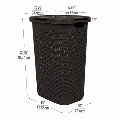 Mind Reader Slim Laundry Hamper with Lid, 60L Tall Clothes Basket, Narrow Tapered Design for Bathrooms, Closets and Laundry Rooms, Plastic, Brown - color: Brown, size: 1 Piece