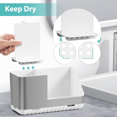 Toothbrush Holders for Bathroom Countertop Organizer (Brushed Silver Grain) | Easy To Clean, Drainage, Non-Slip, Detachable, Kids Electric Toothbrush and Toothpaste Holder for Bathrooms - color: Brushed Silver