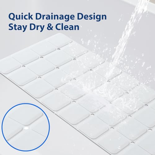 Webos Silicone Bath Mat with Suction Cups – Non-Slip Foldable Bathtub & Shower Mat, Durable & Quick-Dry Safety Tub Mat with Large Drain Holes for Families 28"x 14" White - color: White, size: 28" x 14" (Rectangular)