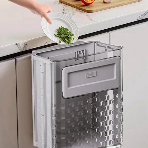 Wall-Mounted Foldable Trash can, Hanging Trash Can with Lid, Kitchen Garbage Can with Lid, Trash Can for Kitchen Cabinet Door or Under Sink, Bathroom, Living Room, Office, Food Waste Bin (Gray) - color: Gray