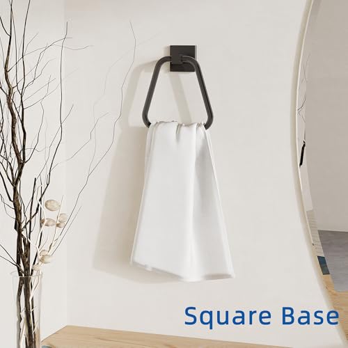 RUACQ Towel Ring, Hand Towel Holder for Bathroom Wall, Matte Black | Wall Mounted Hand Towel Bar, 304 Stainless Steel Towel Hanger, Square Base, Geometric Towel Holder Design, Modern, Heavy Duty - color: Matte Black