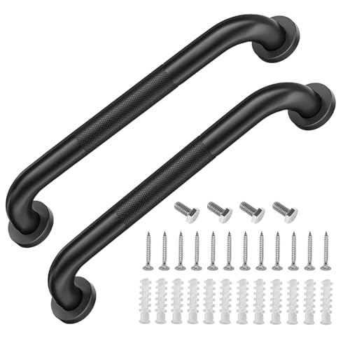 Anti Slip Grab Bars for Shower, 2 Pack 16 Inch Textured Bathroom Safety Grab Bar, 304 Stainless Steel Non-Slip Handle for Seniors Elderly, Handicap Bathtub & Toilet Support, Matte Black