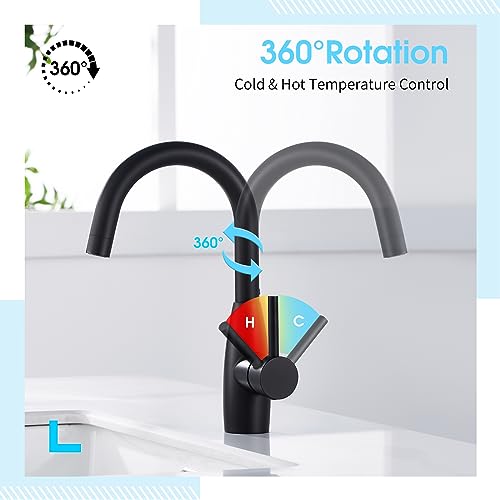 CREA Bar Sink Faucet, Sink Faucets Single Hole Black for Bathroom Kitchen Campers with Deck Plate Prep Wet Utility Small Mini Outdoor Vessel Farmhouse Vanity Lavatory - color: Black