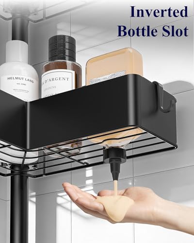 Kitsure Tension Pole Shower Caddy - Adjustable Corner Shower Shelf with Metal Baskets, Rust-Resistant Bathroom Shower Organizer, No-Drill Installation, (Adjustable Height: 34.2-114.1 in), W 7.5 in