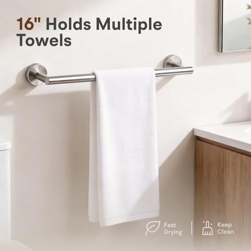 16 Inch Brushed Nickel Bathroom Towel Bar, 2 Pieces Towel Racks for Bathroom SUS304 Thicken Stainless Steel Towel Holder - color: Silver