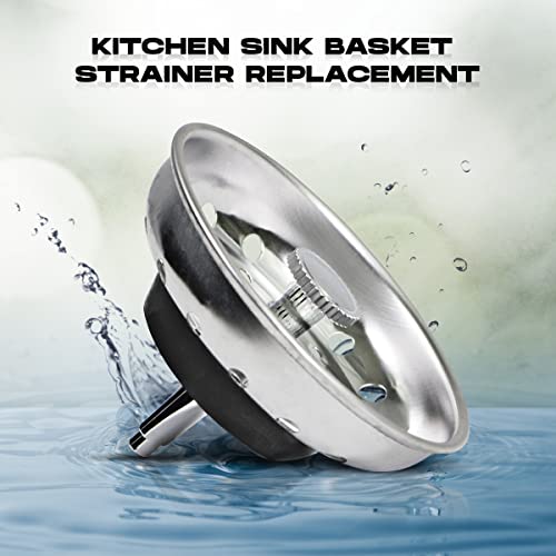 Highcraft 97333 Kitchen Sink Basket Strainer Replacement for Standard Drains (3.25 Inch) Chrome Plated Stainless Steel Body With Rubber Stopper, 3.25" - size: Pack of 1