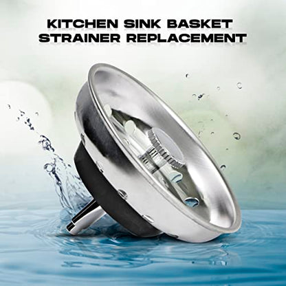 Highcraft 97333 Kitchen Sink Basket Strainer Replacement for Standard Drains (3.25 Inch) Chrome Plated Stainless Steel Body With Rubber Stopper, 3.25" - size: Pack of 1