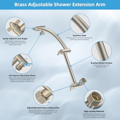 Hibbent All Metal 10'' Rain Shower Head, 16'' Extension Arm, Brushed Nickel | cUPC Certified High Pressure Rainfall Showerhead with Solid Brass Adjustable Shower Head Extension Arm, Fixed Showerheads - color: Brushed Nickel, style: Square 10''