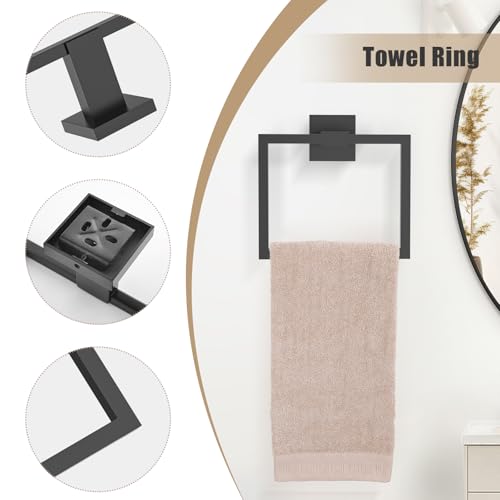TQKAG Matte Black Bathroom Hardware Accessories Set 5 Pieces, Double Post Pivoting Toilet Paper Holder Set Stainless Steel Square Bathroom Towel Bar Holder Set Wall Mounted - color: Matte Black, size: 5-Pieces Set