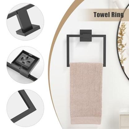 TQKAG Matte Black Bathroom Hardware Accessories Set 5 Pieces, Double Post Pivoting Toilet Paper Holder Set Stainless Steel Square Bathroom Towel Bar Holder Set Wall Mounted - color: Matte Black, size: 5-Pieces Set