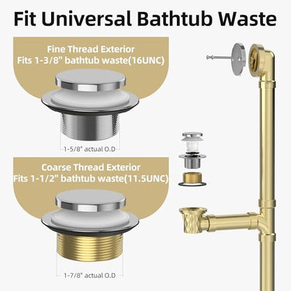 Tip-Toe Bathtub Drain Kit with Hair Catcher, Chrome Plated | 2-Hole Overflow Faceplate, Solid Brass, 5-Layer Plated, Fits 1.5"/1.75" Drains, For Bathroom Remodel, Matches Fixtures - color: Chrome Plated