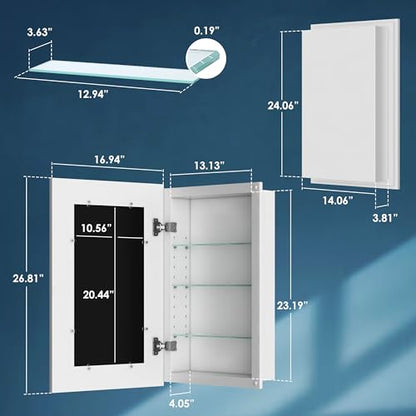 Medicine Cabinet No Mirror, Without Mirror, For Bathroom Storage 14x24 | Houseables Recessed Medicine Cabinet, 17x27, 14x24, Hidden In Wall Niche, Picture Frame, Concealed, Built In, Shelf Insert - size: 14" x 24" ID, 17" x 27" OD