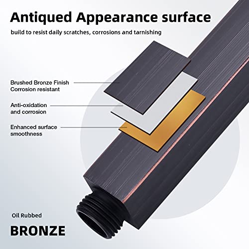 6 Inch Oil Rubbed Bronze Square Ceiling Mount Shower Arm Flange | Stainless Steel Rain Straight Shower Head Extension Pipe, Brushed ORB - color: Oil Rubbed Bronze, style: 6 Inches