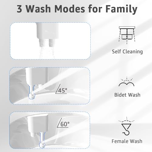 Aünsffer Bidet Attchment for Toilet Grey, Cold Water No-Electric, 3 Wash Modes [Frontal Wash + Rear Wash + Self-Cleaning]，Dual Nozzles Water Pressure Adjustable, Grey - color: Gray