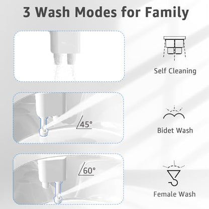 Aünsffer Bidet Attchment for Toilet Grey, Cold Water No-Electric, 3 Wash Modes [Frontal Wash + Rear Wash + Self-Cleaning]，Dual Nozzles Water Pressure Adjustable, Grey - color: Gray