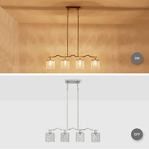 WUZUPS Crystal Chandelier 4-Light Linear Raindrop Pendant Ceiling Light Modern Lighting Fixture for Bedroom Dinning Room Bar Kitchen Island, H8.7'' W4.7'' L30.5, E12 Base, Nickel - color: Nickel Pendant Light