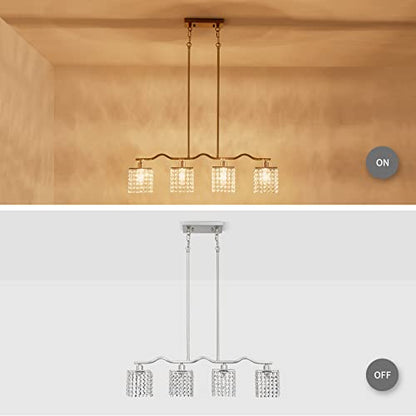 WUZUPS Crystal Chandelier 4-Light Linear Raindrop Pendant Ceiling Light Modern Lighting Fixture for Bedroom Dinning Room Bar Kitchen Island, H8.7'' W4.7'' L30.5, E12 Base, Nickel - color: Nickel Pendant Light