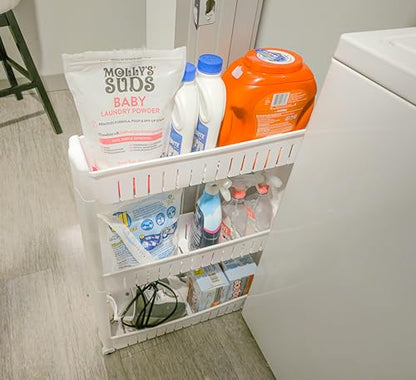 Slim Rolling Storage Cart for Bathroom and Laundry Room Organization - Narrow Space-Saving Mobile Shelving Utility Cart - Versatile Tier Design - size: 3 Tier, style: Black