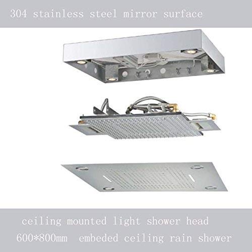 Cascada Classic Design 31 Inch (600mmx800mm) Large Rain Shower Set with Waterfall LED Rectangle recessed ceiling-mount 4 Function shower head (Polished Chrome) - color: Polished Chrome