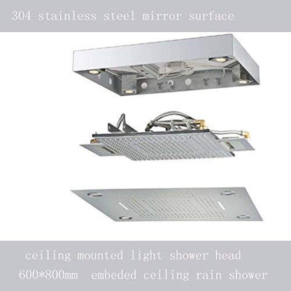 Cascada Classic Design 31 Inch (600mmx800mm) Large Rain Shower Set with Waterfall LED Rectangle recessed ceiling-mount 4 Function shower head (Polished Chrome) - color: Polished Chrome
