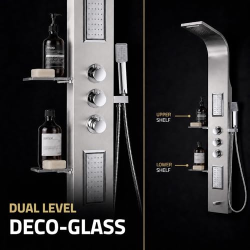 ANZZI Shower Panel Tower, Field 58 Inch Long Turbo High Pressure Shower | Handheld Sprayer Type Free Reign Euro Grip With 60 Reach, Includes One 1 Mesa Full Body One 1 Heavy Rain Head