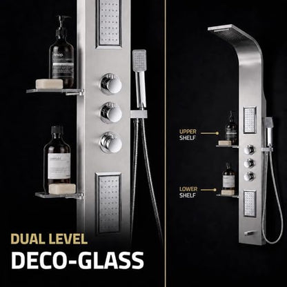 ANZZI Shower Panel Tower, Field 58 Inch Long Turbo High Pressure Shower | Handheld Sprayer Type Free Reign Euro Grip With 60 Reach, Includes One 1 Mesa Full Body One 1 Heavy Rain Head