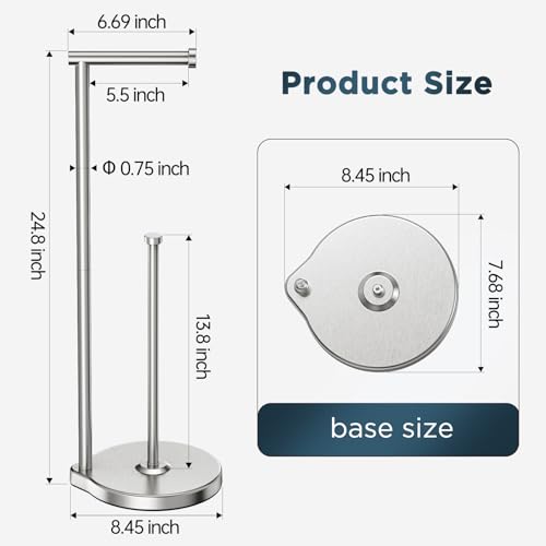 theaoo Heavy-Duty Toilet Paper Holder Stand, Bathroom Storage, Silver | Freestanding Toilet Tissue Paper Roll Holder with Reserve Storage. Stainless Steel Stand For Bathroom, Holds Extra Rolls - color: Silver