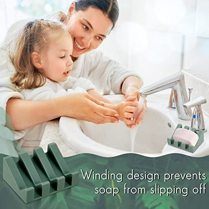 2 Pieces Silicone Soap Dish Self Draining Soap Dish Shower Waterfall Bar Soap Holder Tray with Drain Soap Saver for Kitchen Bathroom Accessories (Light Green) - color: Light Green